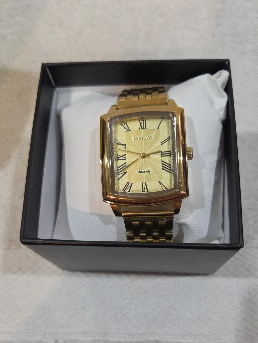 Invicta Gold-Tone Rectangular Men's Bracelet Watch with Roman Dial